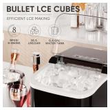 DUMOS Countertop Ice Maker with Handle, 26lbs/24H Portable Ice Machine, 9 Bullet Ice Cubes Ready in 6 Mins, Self-Cleaning, Quiet Compact Ice Maker for Home, Kitchen, RV, Camping, Black - Retail: $50