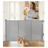 Reinforced Retractable Baby Gate, Extra 38 Tall, Extends up to 63" Wide, Mesh Gate for Stairs, Dog Gate, Child Pet Gate for Stairs, Doorways, Hallways, Indoo (Gray) - Retail: $30"