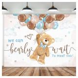 Bear Baby Shower Backdrop 7Wx5H Feet Boys We Can Bearly Wait to Meet You Cute Cartoon Lovely Balloons Polyester Fabric Kids Girls Photography Backgrounds Photo Shoot Decor Props Decoration