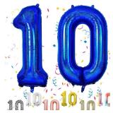 Dark Blue Number 10 Balloons, 10th Birthday Balloon, 40inch Laser Blue 10 Balloon Numbers, Large Self Inflating Foil Balloon, 10th Birthday Decorations for Birthday, 10 Anniversary Decorations
