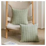 Home Brilliant Soft 24x24 Spring Pillow Covers Decorative Striped Accent Square Solid Plush Euro Pillow Cases for Bench Sofa Living Room Porch Decor, Set of 2, 24 x 24 inch, Light Green