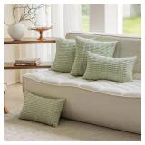 Home Brilliant Soft 24x24 Spring Pillow Covers Decorative Striped Accent Square Solid Plush Euro Pillow Cases for Bench Sofa Living Room Porch Decor, Set of 2, 24 x 24 inch, Light Green