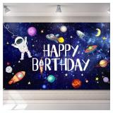 Happy Birthday Photography Background Astronaut Rocket Backdrop Banner for Children