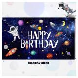 Happy Birthday Photography Background Astronaut Rocket Backdrop Banner for Children