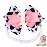 Baby Bow Headband, Cute Baby Hair Bow Elastic Hairband Bow Hair Accessories for Newborn Baby Girls Toddlers 1st First Birthday Party Decorations Photo Props (Cow Print)