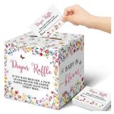 Diaper Raffle Tickets with Card Box Baby Shower Decorations Baby Shower Holder Box for Girl Boy Diaper Raffle Party(A Wildflower is on The Way)