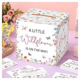 Diaper Raffle Tickets with Card Box Baby Shower Decorations Baby Shower Holder Box for Girl Boy Diaper Raffle Party(A Wildflower is on The Way)