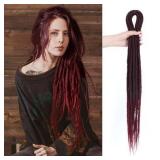 24 Inch Human Hair Dreadlocks Extensions 0.6 cm Width 10 Strands Soft Hippie Straight Double Ended Dreads Handmade Reggae Style Crochet Braiding Hair(24inch,1B/BUG)