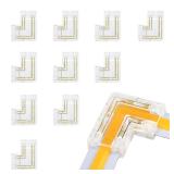 LightingWill RGB LED Connectors 4Pin 10mm, 10 PCS L Shape Connector Transparent Solderless, Right Angle Corner LED Tape Light Connector, 4 Conductor No Dark Area for COB Multicolor LED Strips