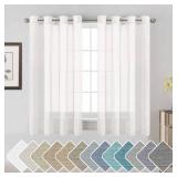White Linen Curtains Flax Linen Blended Curtain Panels for Living Room/Bedroom Semi Sheer Privacy Curtains 63 inch Length 2 Panels Set Nickel Grommet Window Drapes, White