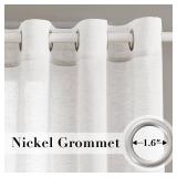 White Linen Curtains Flax Linen Blended Curtain Panels for Living Room/Bedroom Semi Sheer Privacy Curtains 63 inch Length 2 Panels Set Nickel Grommet Window Drapes, White