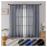 Semi Sheer Dark Grey Curtains 63 Inch Length Set of 2, Airy & Privacy Farmhouse Curtain for Windows, Dining Room Bedroom Curtain Panels (each 40 W x 63 L, 2 Panels Set, Dark Grey)