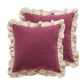 Shabby Chic Decorative Throw Pillow Covers 22x22 Set of 2,Farmhouse Red Linen Pillow Covers with Ruffles, Square Sturdy Throw Pillow Case for Couch Sofa Bed Living Room