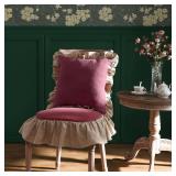Shabby Chic Decorative Throw Pillow Covers 22x22 Set of 2,Farmhouse Red Linen Pillow Covers with Ruffles, Square Sturdy Throw Pillow Case for Couch Sofa Bed Living Room