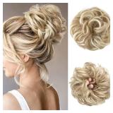 Large Messy Bun Hair Piece Wavy Curly Scrunchies Synthetic Chignon Ponytail Hair Extensions Thick Updo Hairpieces for Women Dirty Blonde