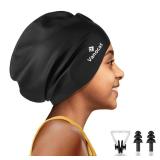 Kids Extra Large Swim Cap for Long Hair, Waterproof Silicone Swimming Caps for Boys Girls Children Youth Teen, Large Swim Hat for Long Thick Curly Hair & Dreadlocks Braids Weaves Afro Hair