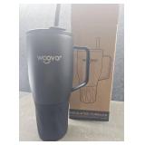 WOOVO 30 oz Tumbler with Handle and Straw - Insulated Double Wall Stainless Steel Water Bottle with SIlicone Boot - BPA Free Water Tumbler with Lid - Dishwasher Safe Cups Stay Hot Cold - Black