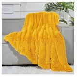 Fuzzy Faux Fur Throw Blanket Twin Size Mustard Yellow Super Soft Cozy Plush Fuzzy Shaggy Blanket for Couch Sofa Bed (Mustard Yellow, Twin(60"x80"))"