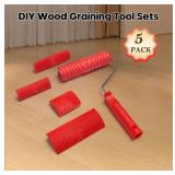 Wood Graining Tool, Soft Rubber Wood Grain Tool Set Wood Grain Painting Tool Texture Paint Tool with Handle DIY Rubber Graining Tool for DIY Wall Room Art Decoration (Red-5PCS)