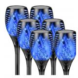 Upgraded Larger Solar Lights Outdoor, 6 Pack Flickering Flame Solar Torch Lights with Super Larger Size for Halloween Decor, Waterproof Solar Powered Outdoor Halloween Light for Yard Pathway (Blue)