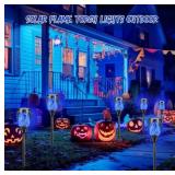 Upgraded Larger Solar Lights Outdoor, 6 Pack Flickering Flame Solar Torch Lights with Super Larger Size for Halloween Decor, Waterproof Solar Powered Outdoor Halloween Light for Yard Pathway (Blue)