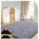 4x6 Rugs for Living Room, Large Fluffy Area Rugs for Bedroom, Soft Carpet Shag Kids Rug with 4 Non-Slip Rug Pads (Light Grey, 4ft x 6ft)