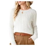 Womens Fall Winter Sweaters 2025 Trendy Cable Knit Long Sleeve Crewneck Tops Casual Outfit Sweater for Women Size L