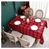 Waterproof Checkered Tablecloth Fabric - Rectangle 58x84 Inch Christmas Plaid Table Cloth for Indoor/Outdoor Use - Xmas Table Cover for Kitchen, BBQs, and Parties