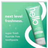 hello Super Fresh Fluoride Free Toothpaste, Toothpaste for Bad Breath, Helps Remove Surface Stains, Natural Spearmint, 3 Pack, 4.7 Oz Tubes
