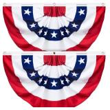 2 Pack USA Pleated Fan Flag, Large Size 3 X 6 Feet American US Bunting Patriotic Half Fan Banner Flag Decoration, 4th of July Memorial Day Independence Day Fourth July Outdoor Decor