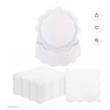 Houuqe 100 Pcs White Shimmer Wavy Holographic Dessert Plates and Napkins Party Supplies, Iridescent Party Supplies Decorations Tableware Set White Iridescent Plates for Wedding, Bridal Shower