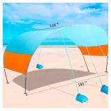 Beach Canopy Sun Shade, Beach Tent Sun Shelter Wind Sail Camping Sun Shelter Portable Seaside Tent Shelter Canopy Outdoor Beach Sun Shade for Family Vacation and Camping