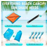 Beach Canopy Sun Shade, Beach Tent Sun Shelter Wind Sail Camping Sun Shelter Portable Seaside Tent Shelter Canopy Outdoor Beach Sun Shade for Family Vacation and Camping