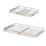Expandable Pull Out Drawer Cabinet Organizers, Heavy Duty Slide Out Storage Shelf for Home Kitchen Pantry Cupboard Pots Pans, Adjustable Width from 12.1"~18.4"        Stainless Steel 2 Pack"