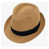Straw Fedora Hat for Kids, Boys Girls Packable Straw Panama Trilby Derby Hat Children