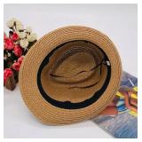 Straw Fedora Hat for Kids, Boys Girls Packable Straw Panama Trilby Derby Hat Children