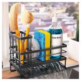 Kitchen Sink Caddy Organizer Sponge Holder for Kitchen Sink with Brush Holder, Stainless Steel Dish Soap Dispenser Sponge Caddy Self Drain Tray Storage Home Decor Gadge Essentials Accessories