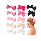 FineCheer 12 Pack Bow Claw Clips Satin Bow Hair Clips Nonslip Claw for Bridesmaid Proposal Gifts Women Weddings and Bridesmaids Thick Thin Hair(Pink White Black)