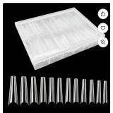 XXL Coffin Nail Tips No C Curve 240 Pcs Extra Long XL Clear Fake Acrylic Half Cover Ballerina False Nails Use in Extension for Salons and Home DIY Nail Art,12 Sizes (No C Curve)