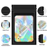 100 pcs Black Mylar Bags Holographic Resealable Foil Pouches for Food Storage and Necklace,Key Chain,False Eyelashes Packaging for Small Business(4.13x5.91Inch)