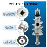 Zinc Heavy Duty Self-Drilling Drywall Anchor Kit - 50 Metal Anchors with 50 #8 x 1-1/4" Screws        Total 100 Pieces"