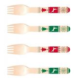 Lot of 2 Perfect Stix Wooden Disposable Forks, Red and Green Christmas Design, 6 Inch, 100 Count