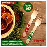 Lot of 2 Perfect Stix Wooden Disposable Forks, Red and Green Christmas Design, 6 Inch, 100 Count