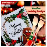 Lot of 2 Perfect Stix Wooden Disposable Forks, Red and Green Christmas Design, 6 Inch, 100 Count