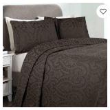 Superior Aspen Cotton Blend 3 Piece Bedspread Set, Oversized Bedspread, 2 Pillow Shams, Medium Weight Blanket, Home Bed Decor, Floral Scalloped, Matelasse Coverlet, Bedding Essential, Full, Charcoal