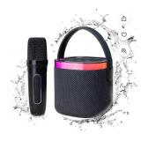 Portable Bluetooth Speaker, Wireless Surround Sound, Low bass, Equipped with Bluetooth Wireless Microphone, Colored LED Lights, Bluetooth 5.3, Suitable for Home, Party, and Outdoor use, Black
