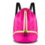 ZIXKUB Drawstring Backpack Gymbag Water Resistant Sports Sackpack with Zipper/Shoe Compartment/Wet Pocket/Mesh Pockets Gym Bag for Women Large Capacity String Bag for Travel Soccer Swim Hiking, Pink