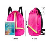 ZIXKUB Drawstring Backpack Gymbag Water Resistant Sports Sackpack with Zipper/Shoe Compartment/Wet Pocket/Mesh Pockets Gym Bag for Women Large Capacity String Bag for Travel Soccer Swim Hiking, Pink