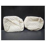 2 Pack Kawaii Cute Makeup Bag Aesthetic Travel Quilted Cotton Cosmetic Bag Organizer Toiletry Pouch for Women Teen Girls (Beige Floral)