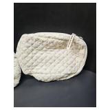 2 Pack Kawaii Cute Makeup Bag Aesthetic Travel Quilted Cotton Cosmetic Bag Organizer Toiletry Pouch for Women Teen Girls (Beige Floral)